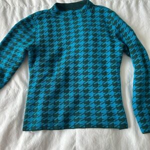 Ann Taylor Women’s Teal and Black Houndstooth Sweater